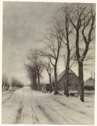 Winterlandschaft mit Bauernhof an einer Allee von Louis Apol