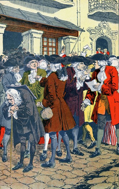Menschenmenge vor der Law-Bank von Louis Charles Bombled
