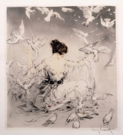 Mädchen mit Tauben von Louis Icart