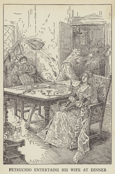 Petruchio bewirtet seine Frau beim Abendessen von Louis John Rhead