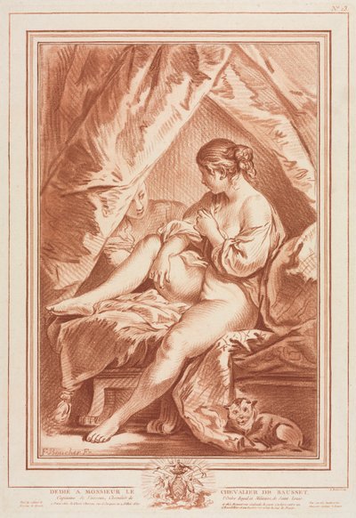 Junge Frau auf einem Bett sitzend von Louis Marin Bonnet