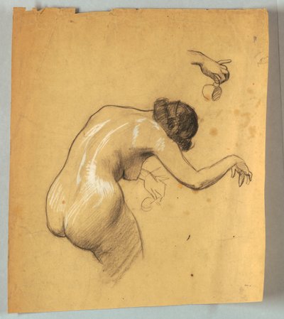 Studie einer sich bückenden nackten Figur, die eine Tasse hält von Louis Schaettle