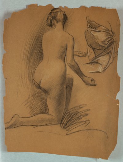 Studie einer knienden nackten Figur von Louis Schaettle