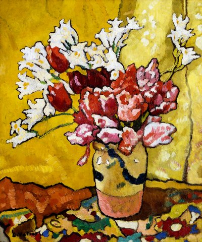 Vase, Tulpen und weiße Blumen von Louis Valtat