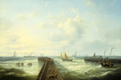 Fischerboote vor einem Steg in Ostende von Louis Verboeckhoven