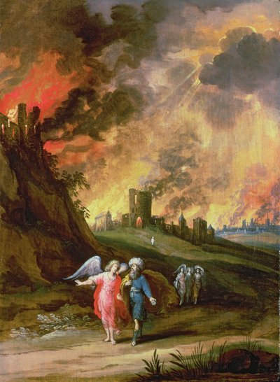 Lot und seine Töchter verlassen Sodom von Louis de Caullery