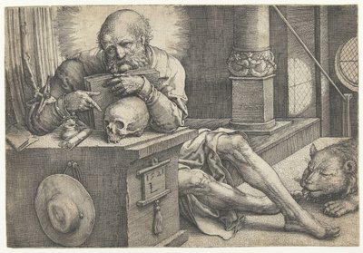 Der heilige Hieronymus in seinem Studierzimmer von Lucas van Leyden