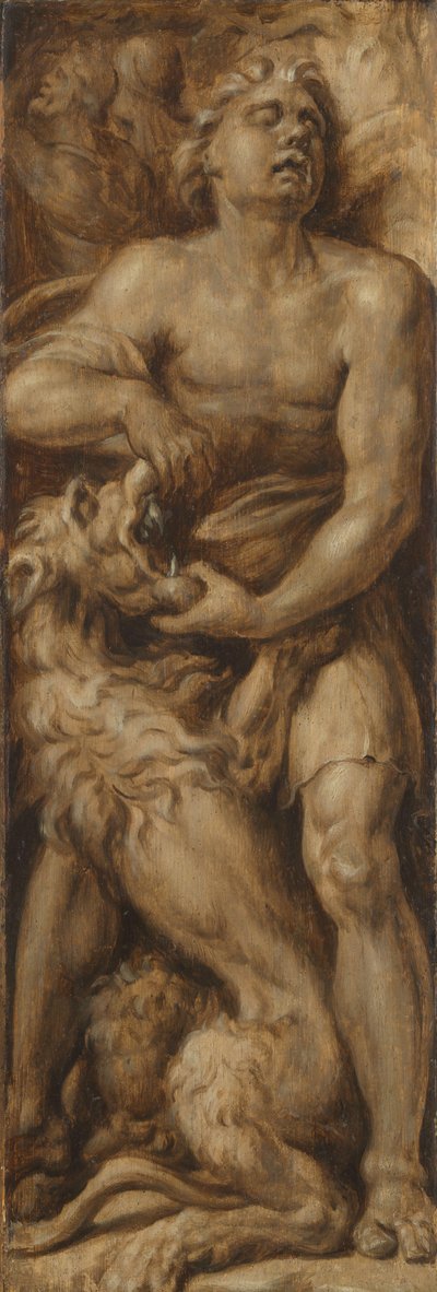 Samson zerreißt den Löwen von Maarten van Heemskerck
