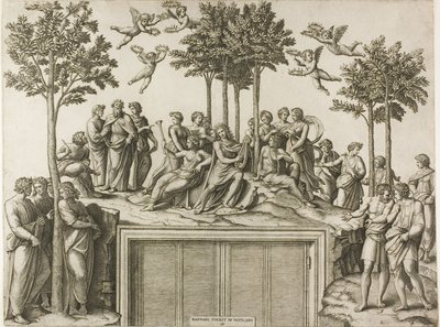 Apollo auf dem Parnass von Marcantonio Raimondi