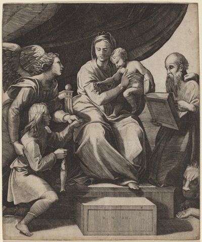 Die Jungfrau mit einem Fisch von Marco Dente after Raphael