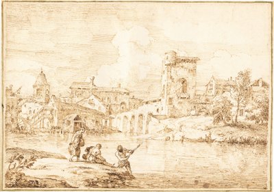 Ein befestigtes Dorf an einem Fluss von Marco Ricci