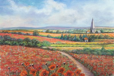 Mohnfeld in den Cotswolds, 2022 von Margo Starkey
