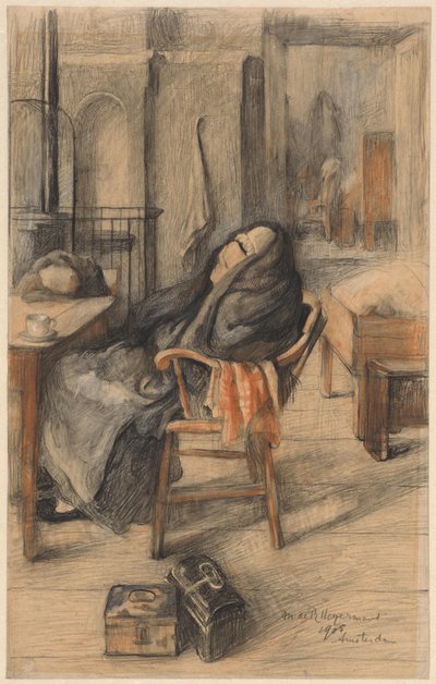 Interieur mit sitzender alter Frau von Marie de Roode Heijermans