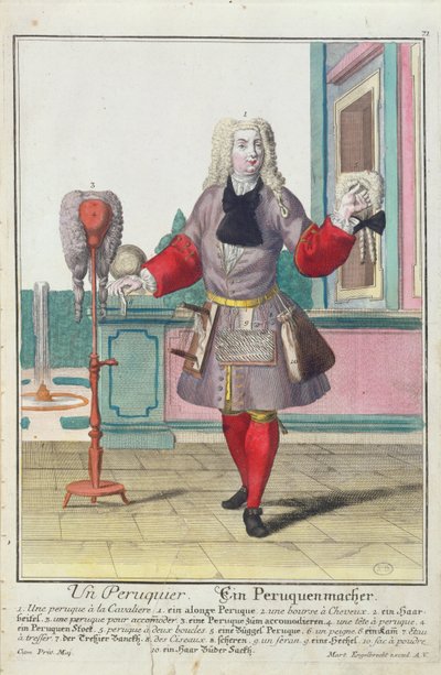 Der Perückenmacher, veröffentlicht in Augsburg, ca. 1735 von Martin Engelbrecht