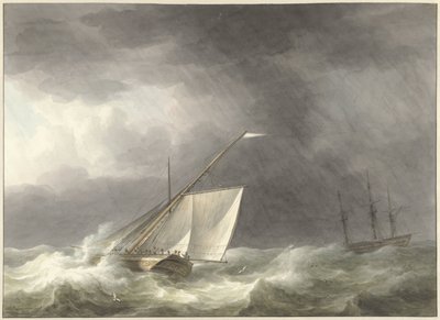 Zwei Segelschiffe auf stürmischer See von Martinus Schouman