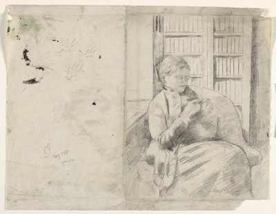 Stricken in der Bibliothek (recto), ca. 1881 von Mary Cassatt