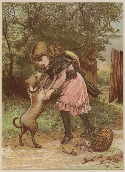 Mädchen spielt mit Hund von Mary Ellen Edwards