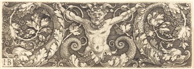 Ornament mit fantastischem Satyr und Delfinen von Master IB
