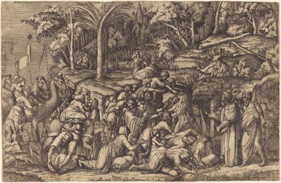 Moses schlägt den Felsen von Master IV after Francesco Primaticcio