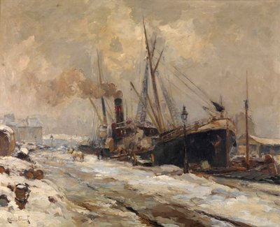 Antwerpener Hafen im Winter von Maurice Blieck