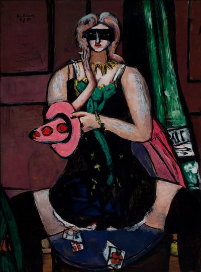 Karnevalsmaske, Grün, Violett und Pink (Columbine) von Max Beckmann