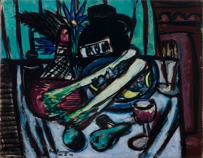 Stillleben mit Chianti-Flasche und Sellerie von Max Beckmann