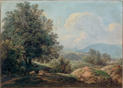 Voralpenlandschaft mit schlafendem Hirten von Max Joseph Wagenbauer