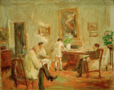 Der Künstler skizzierend im Kreis seiner Familie von Max Liebermann