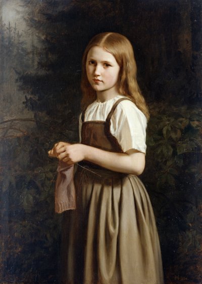 Mädchen beim Stricken, 1854 von Minna Heeren