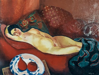 Akt auf rotem Sofa von Moise Kisling