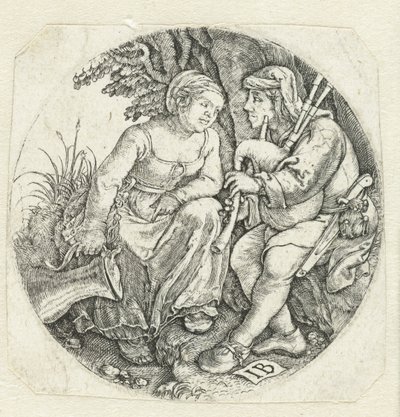 Dudelsackspieler und junge Frau von Monogrammist IB