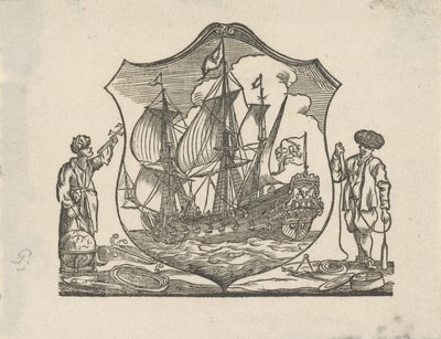 Vignette mit einem VOC-Schiff von Monogrammist P