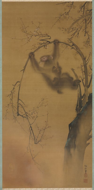 Affen in einem Kirschbaum von Mori Sosen