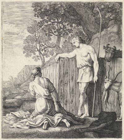 Wäscherin und Hirte an einem Bach von Moyses van Wtenbrouck