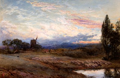 Schafe beim Tränken im Sonnenuntergang von Myles Birket Foster