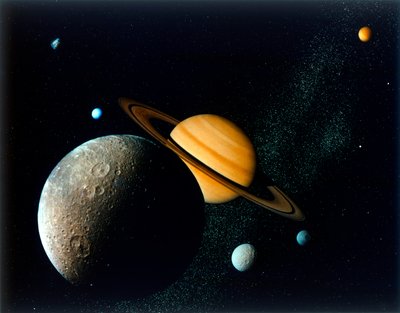 Saturn-System von Voyager 1, ca. 1980er von NASA Images