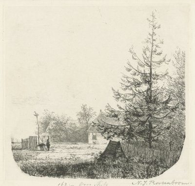 Baumreiches Landschaft mit einem Storchennest von Nicolaas Johannes Roosenboom