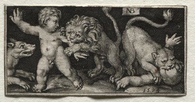 Löwen greifen Kinder an, 1594 von Nicolaes de Bruyn