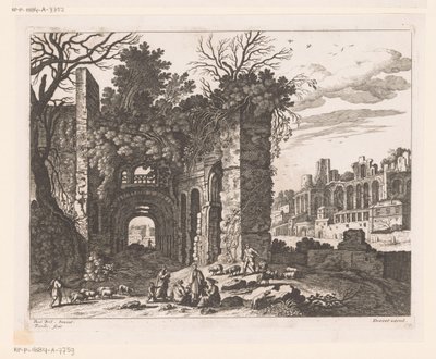 Rastende Familie vor einer Ruine von Nicolas Perelle