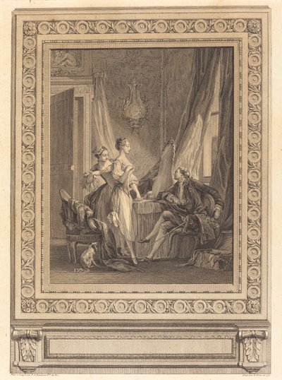 Die Toilette von Nicolas Ponce after Pierre Antoine Baudouin with border by Charles Nicolas Cochin II