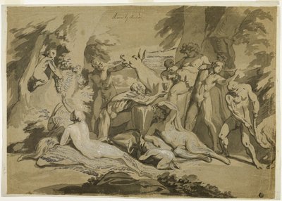 Betrunkener Silen, Satyr und Nymphen von Nicolas Poussin