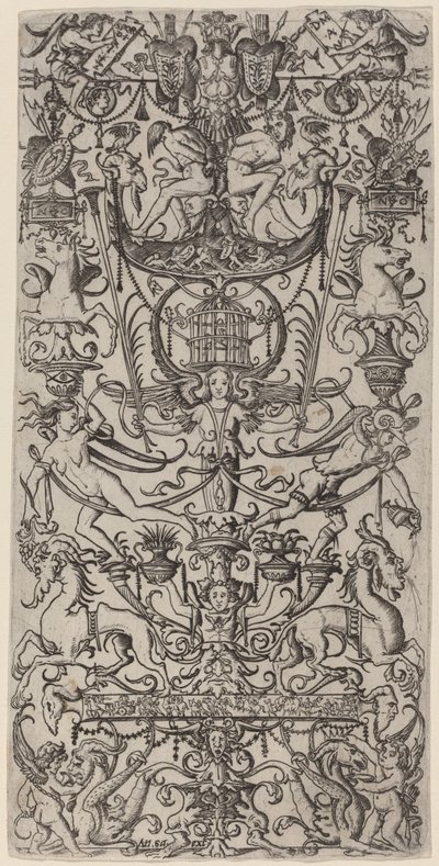 Ornamenttafel mit einem Vogelkäfig von Nicoletto da Modena