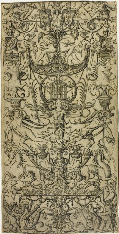 Ornamenttafel mit Vogelkäfig von Nicoletto da Modena