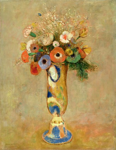 Blumen in einer bemalten Vase von Odilon Redon