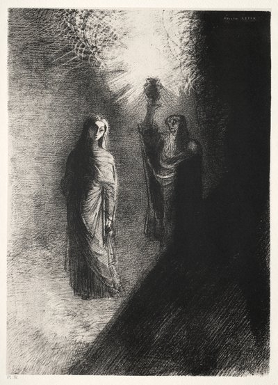Er hebt die bronzene Urne von Odilon Redon
