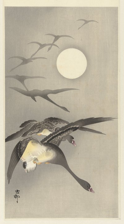 Gänse bei Vollmond von Ohara Koson