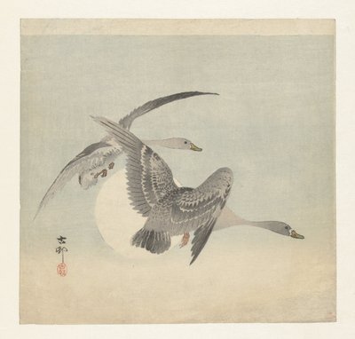 Zwei Blässgänse im Flug von Ohara Koson