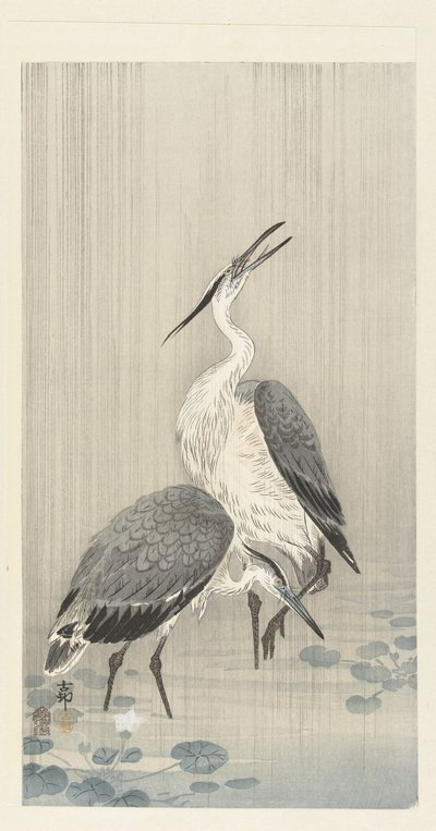 Zwei Reiher im Regen von Ohara Koson