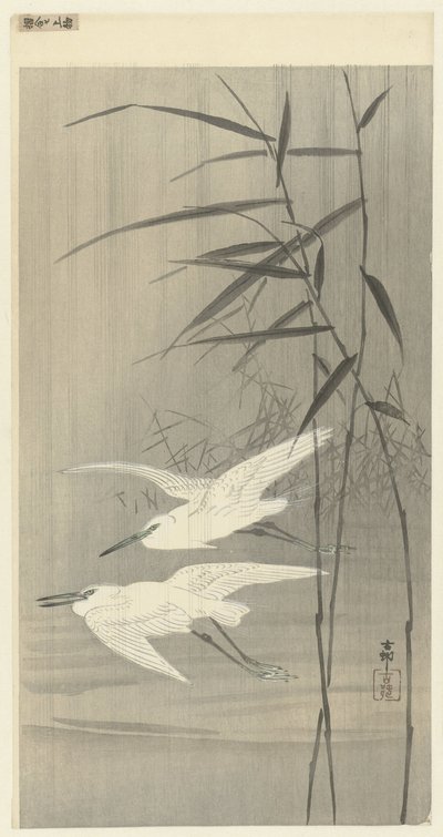 Zwei Silberreiher im Flug von Ohara Koson