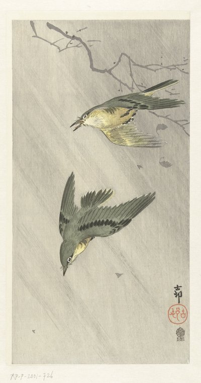 Singvögel im Regen von Ohara Koson